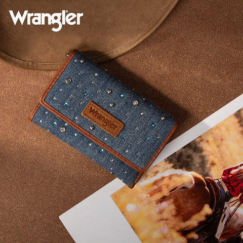 Wrangler Rhinestone Denim RFID Trifold Wallet