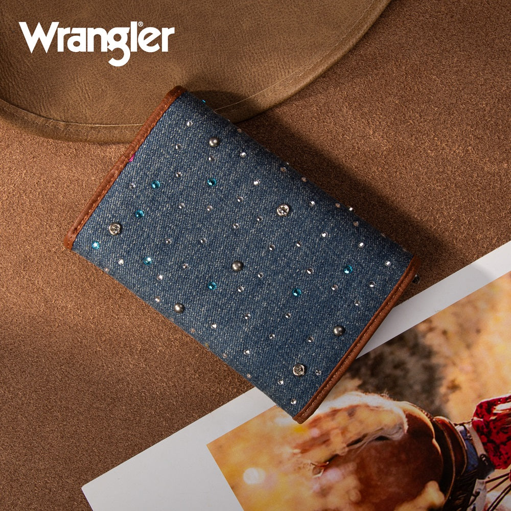 Wrangler Rhinestone Denim RFID Trifold Wallet