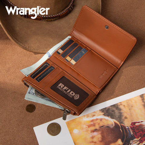 Wrangler Rhinestone Denim RFID Trifold Wallet