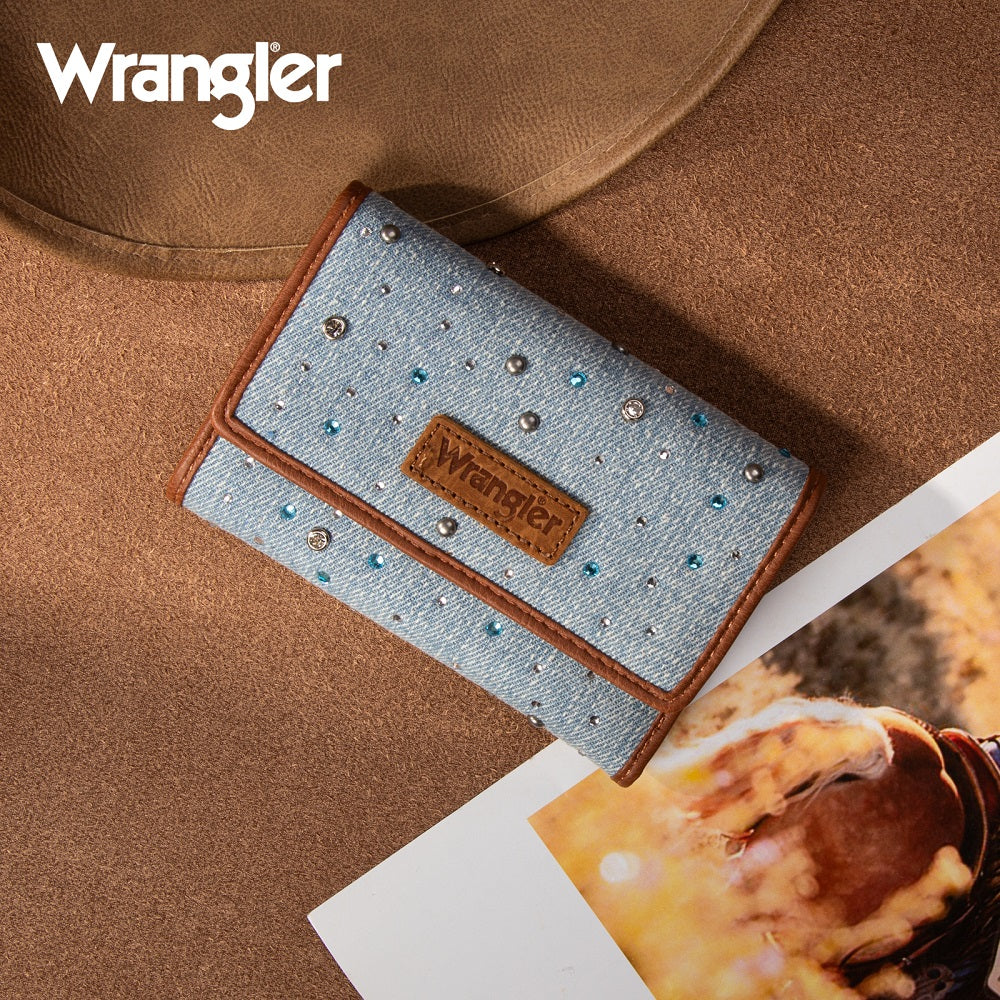 Wrangler Rhinestone Denim RFID Trifold Wallet