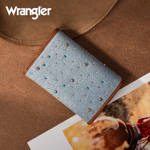 Wrangler Rhinestone Denim RFID Trifold Wallet