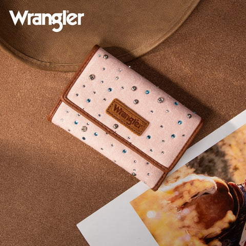 Wrangler Rhinestone Denim RFID Trifold Wallet