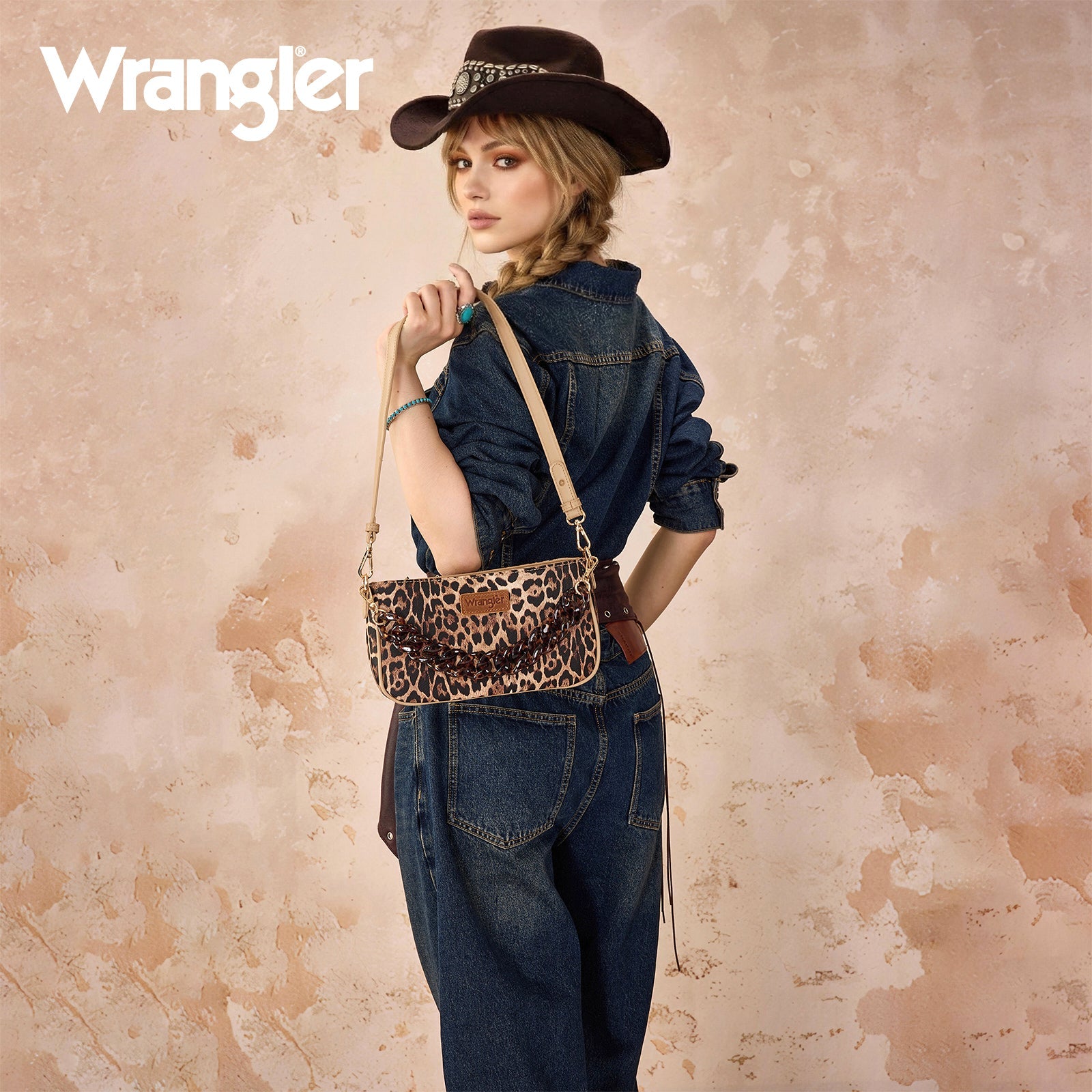 Wrangler Western Leopard Print Shoulder Bag with Chain Detail