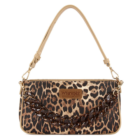 Wrangler Western Leopard Print Shoulder Bag with Chain Detail