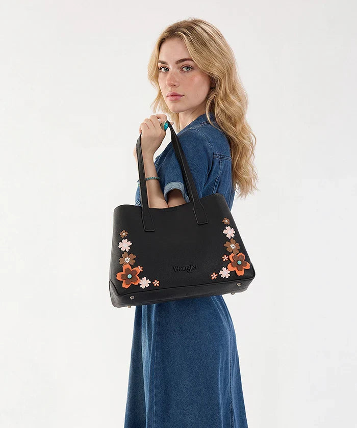Wrangler 3D Floral Appliqués Tote Bag in BK