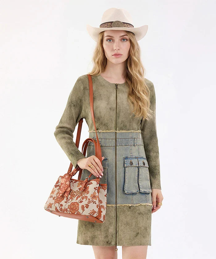 Wrangler Vintage Floral Print Canvas Shoulder Bag in DBR