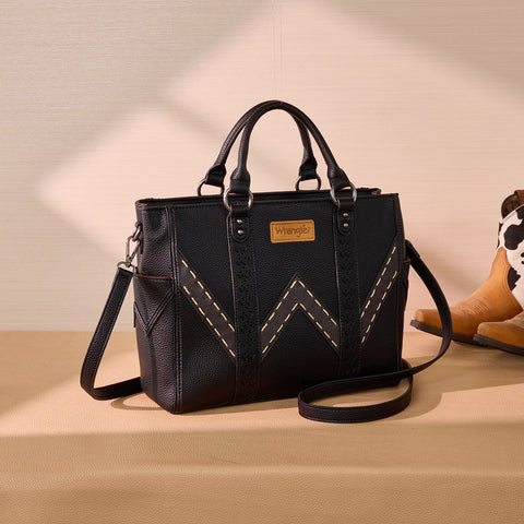 Wrangler Western Stitch & Embossed Chevron Satchel Tote Bag