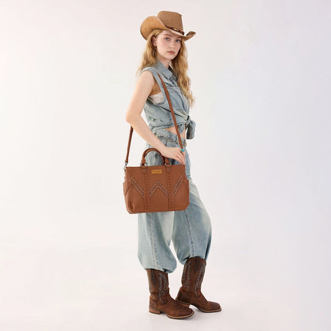 Wrangler Western Stitch & Embossed Chevron Satchel Tote Bag