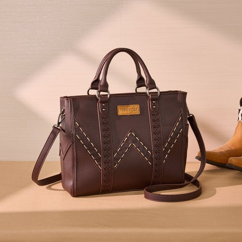Wrangler Western Stitch & Embossed Chevron Satchel Tote Bag