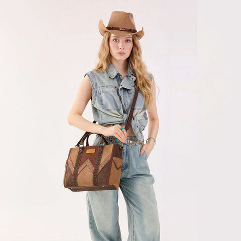 Wrangler Western Stitch & Embossed Chevron Satchel Tote Bag