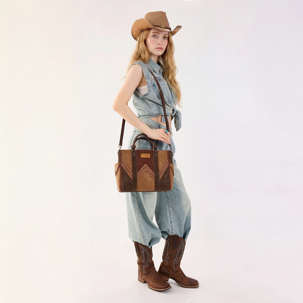 Wrangler Western Stitch & Embossed Chevron Satchel Tote Bag