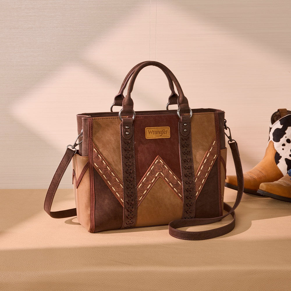 Wrangler Western Stitch & Embossed Chevron Satchel Tote Bag
