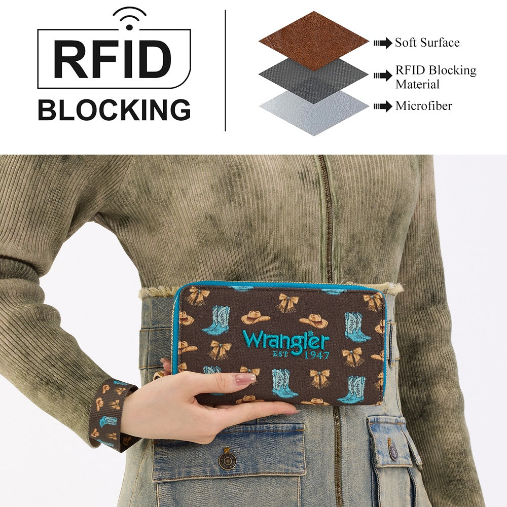 Wrangler Western Print RFID Blocking Zippered Cowgirl Wallet