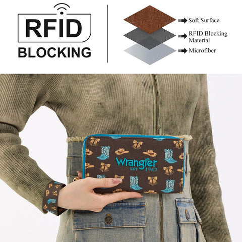 Wrangler Western Print RFID Blocking Zippered Cowgirl Wallet