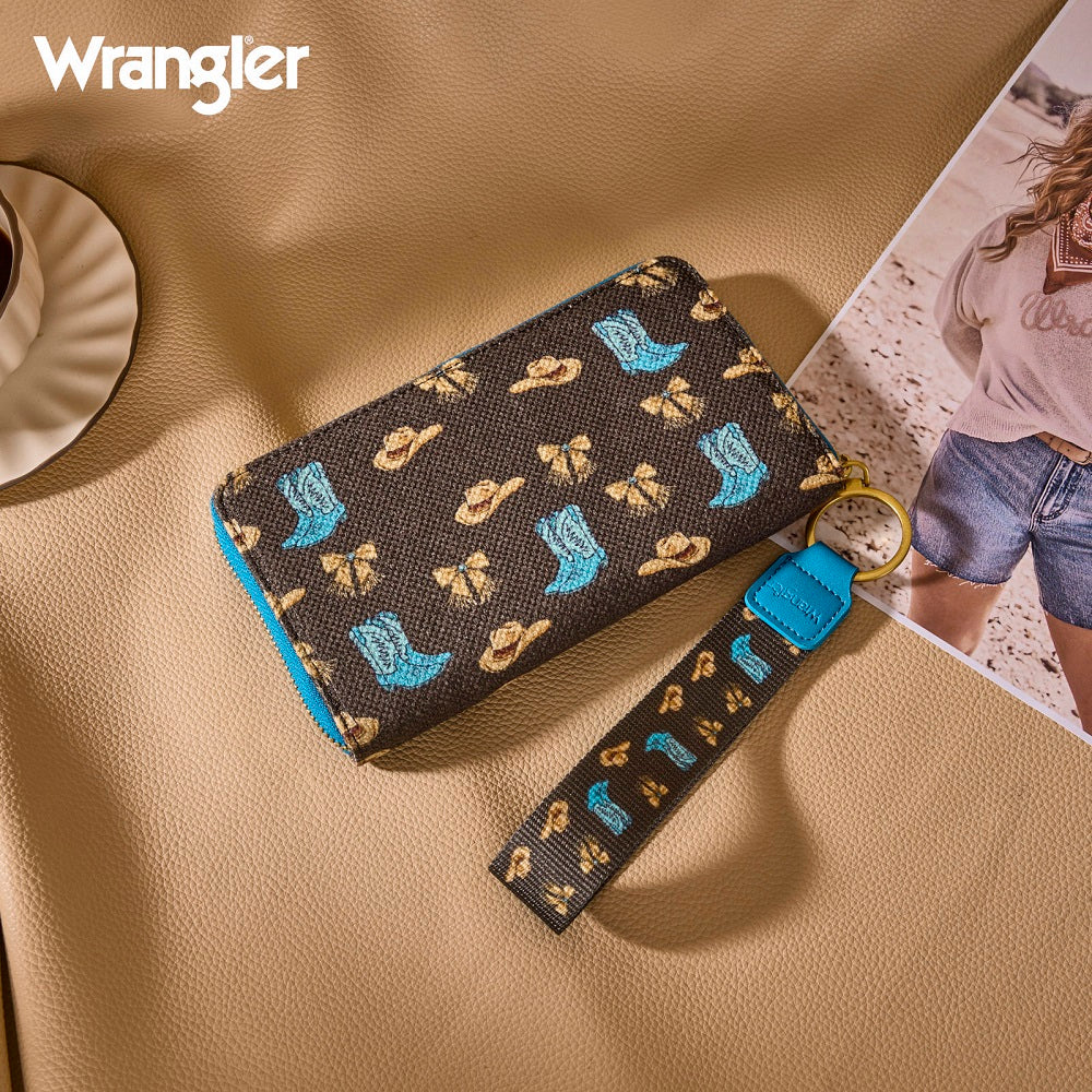 Wrangler Western Print RFID Blocking Zippered Cowgirl Wallet