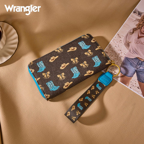 Wrangler Western Print RFID Blocking Zippered Cowgirl Wallet