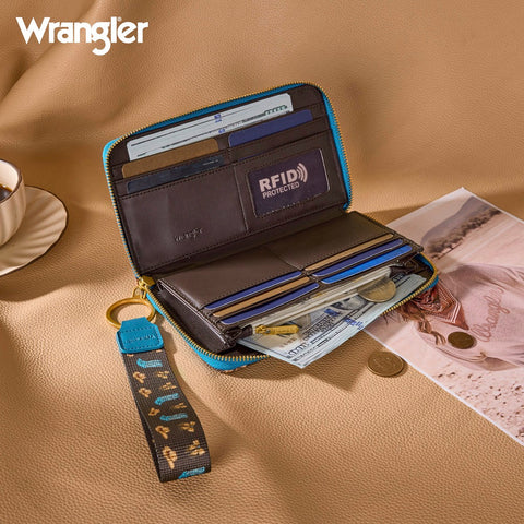 Wrangler Western Print RFID Blocking Zippered Cowgirl Wallet