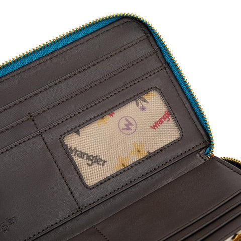 Wrangler Western Print RFID Blocking Zippered Cowgirl Wallet