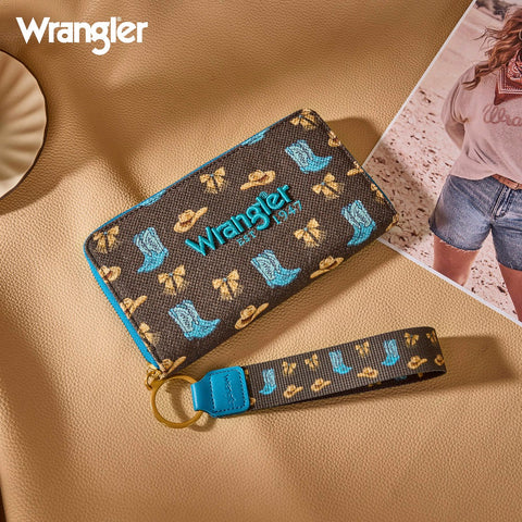 Wrangler Western Print RFID Blocking Zippered Cowgirl Wallet