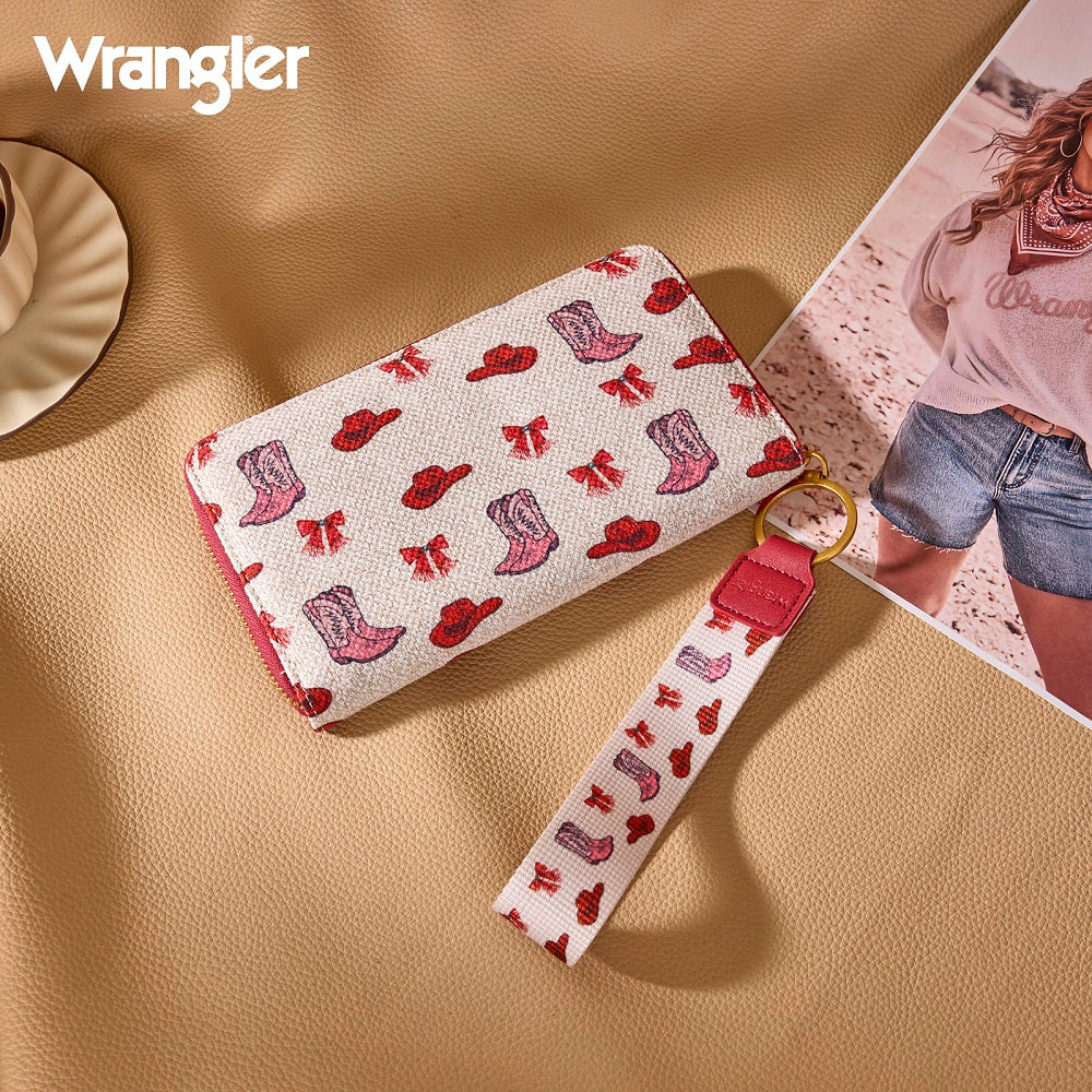 Wrangler Western Print RFID Blocking Zippered Cowgirl Wallet