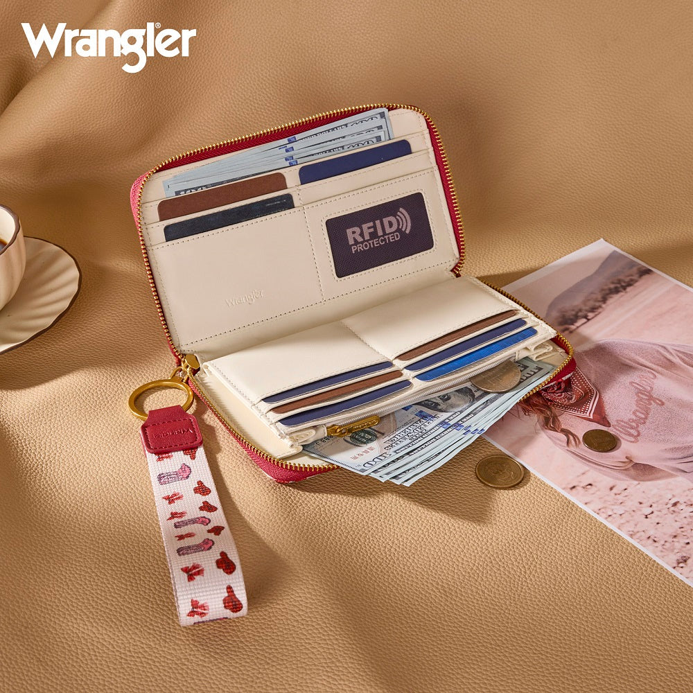 Wrangler Western Print RFID Blocking Zippered Cowgirl Wallet