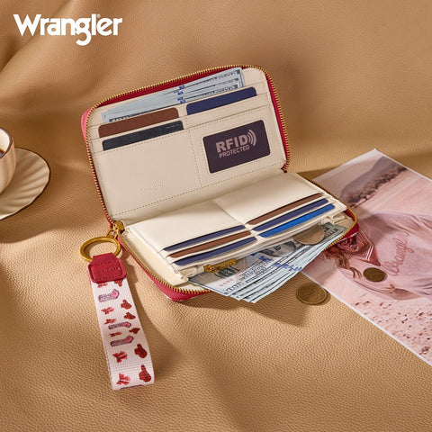 Wrangler Western Print RFID Blocking Zippered Cowgirl Wallet