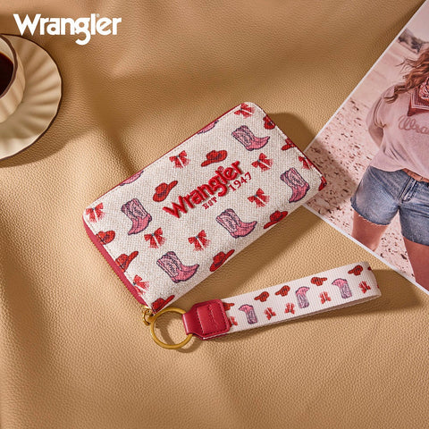 Wrangler Western Print RFID Blocking Zippered Cowgirl Wallet