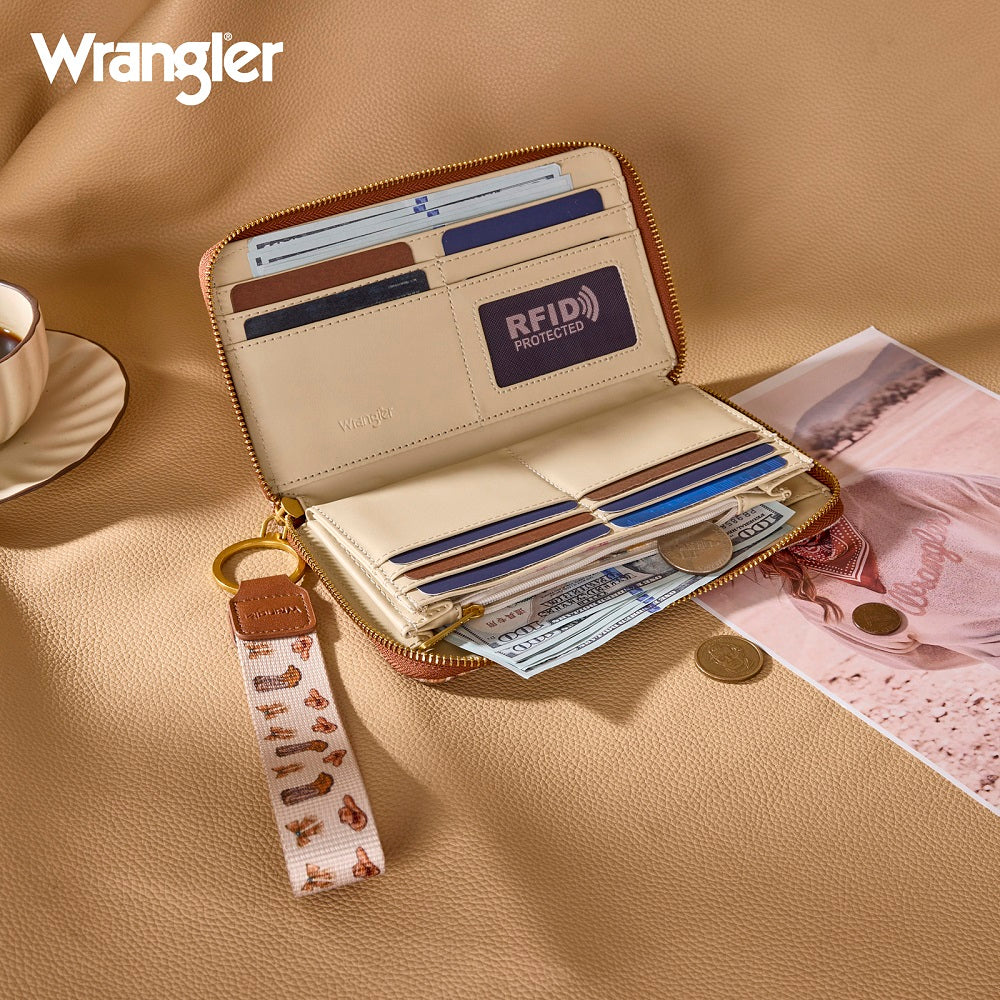 Wrangler Western Print RFID Blocking Zippered Cowgirl Wallet