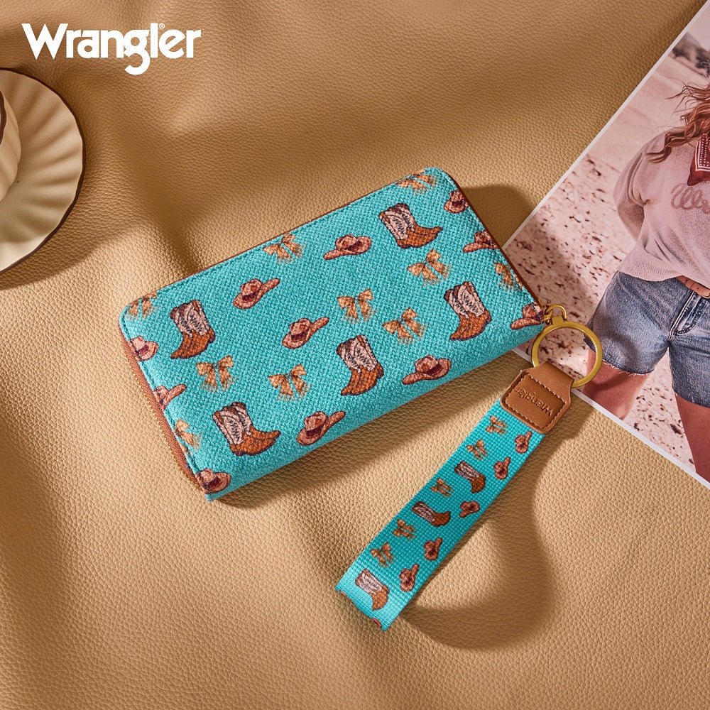 Wrangler Western Print RFID Blocking Zippered Cowgirl Wallet
