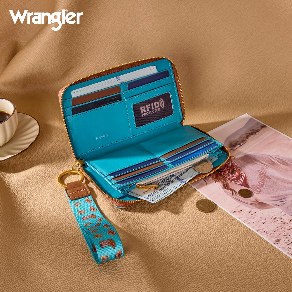 Wrangler Western Print RFID Blocking Zippered Cowgirl Wallet