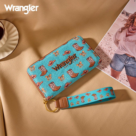 Wrangler Western Print RFID Blocking Zippered Cowgirl Wallet