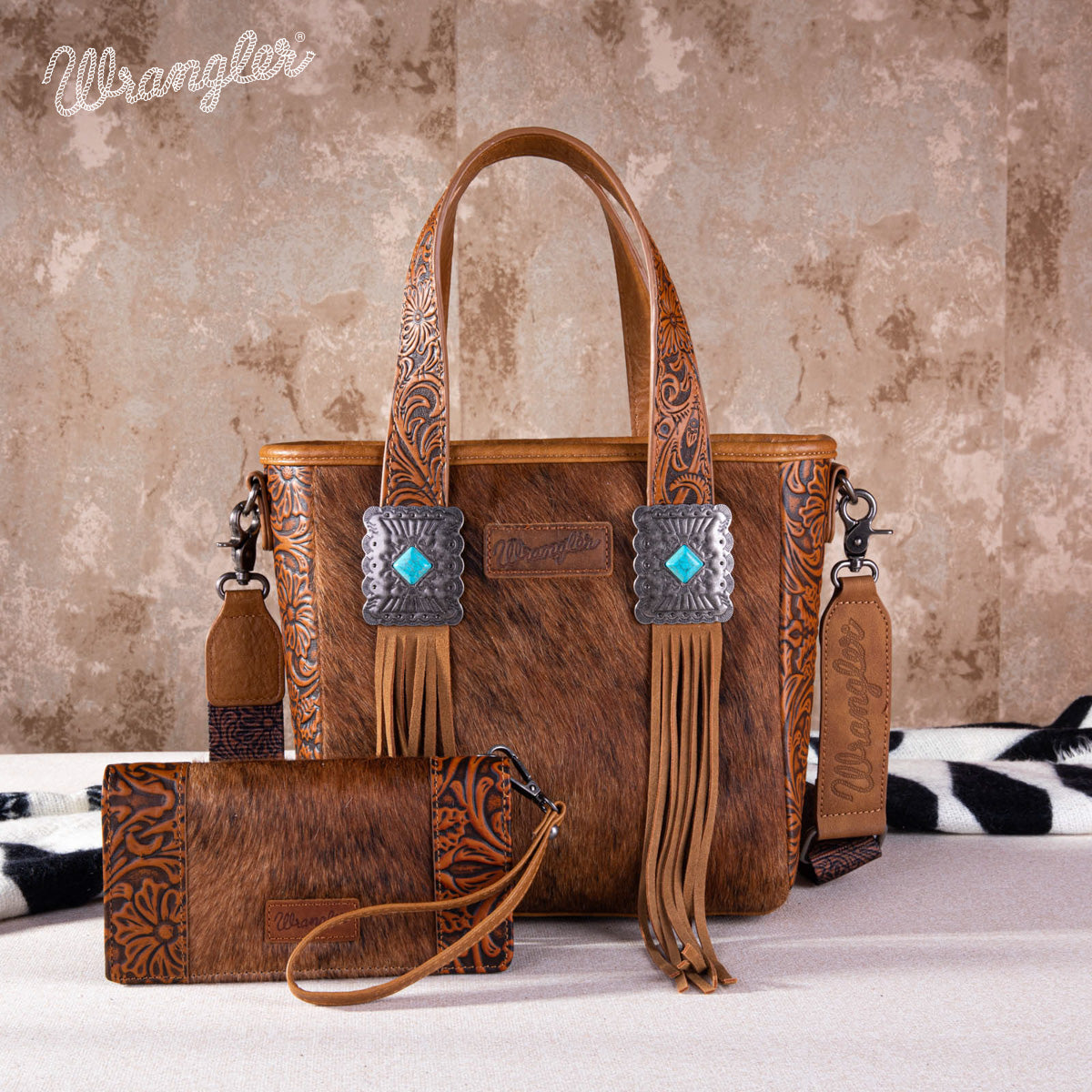 Wrangler Cowhide Fringe Concealed Carry Tote