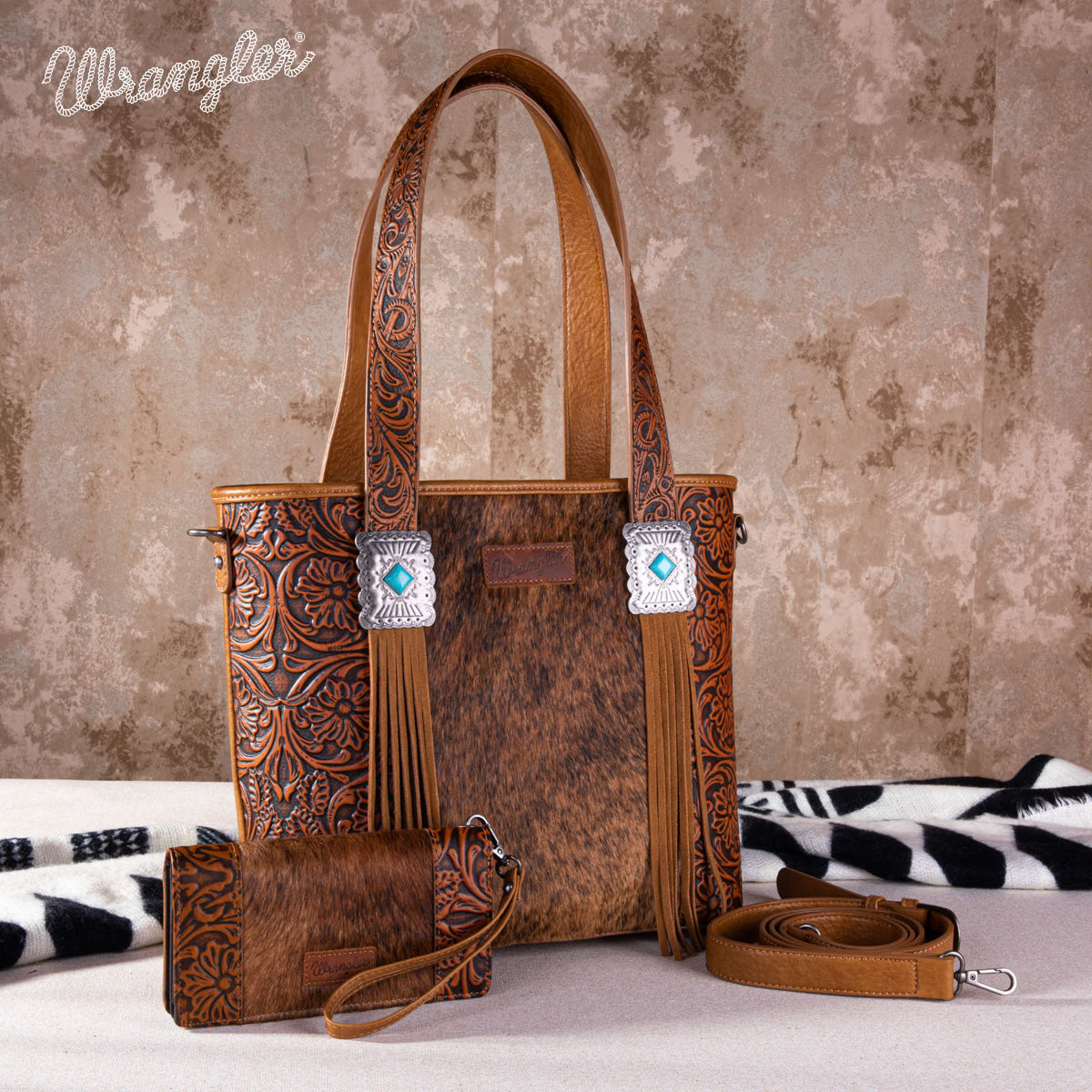 Wrangler Cowhide Fringe Concealed Carry Tote