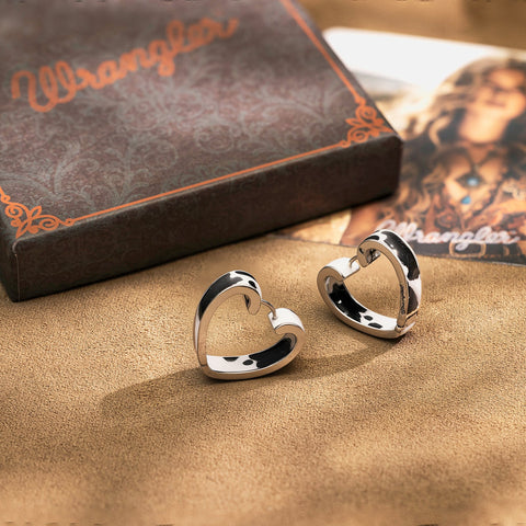Wrangler Cow Print Open Heart Shape  Earrings