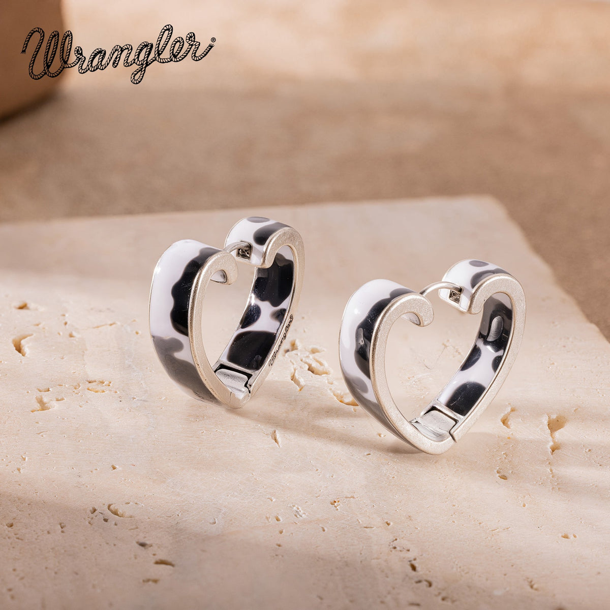Wrangler Cow Print Open Heart Shape  Earrings