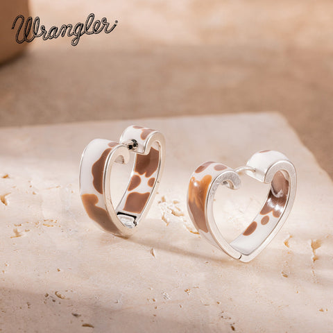 Wrangler Cow Print Open Heart Shape  Earrings