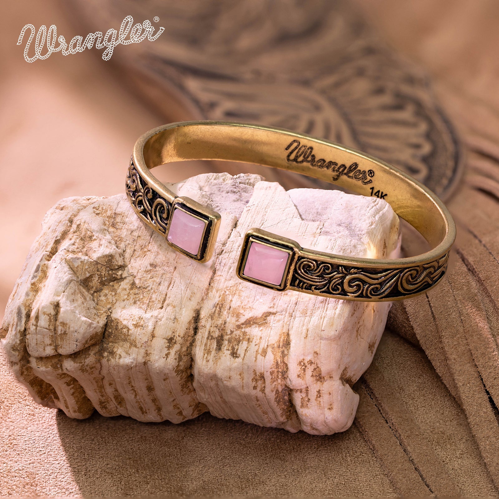 Wrangler Silver Western Natural Stone Engraved Cuff Bracelet