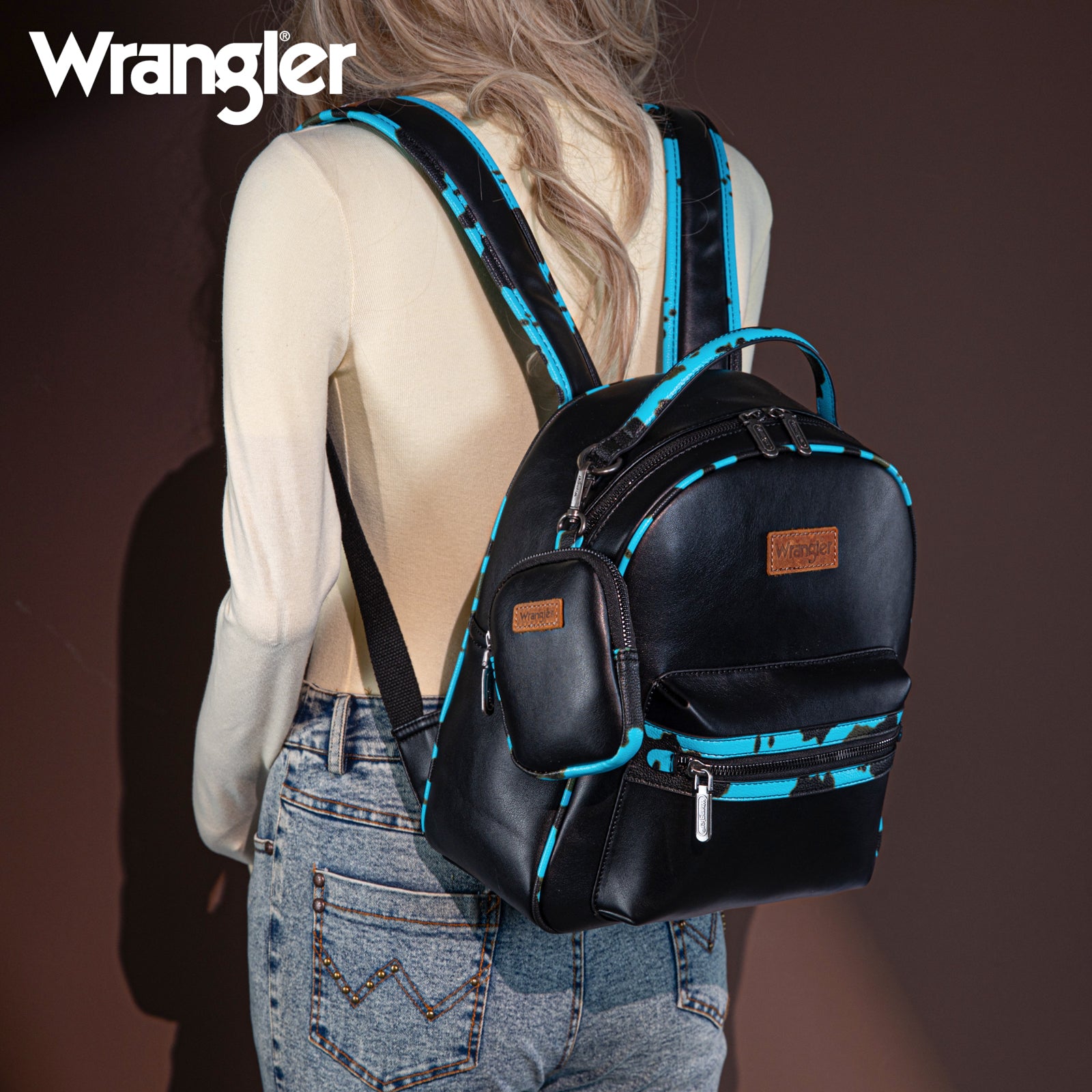 Wrangler Cow Print Decorated Zipper Backpack