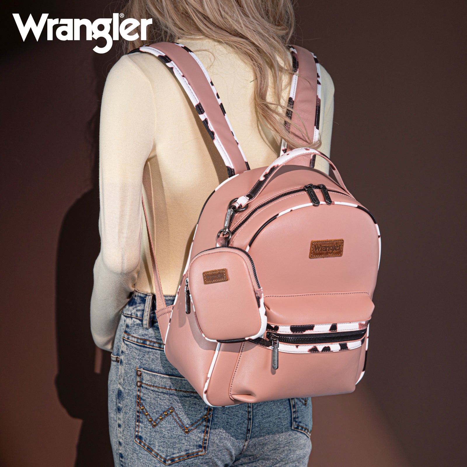 Wrangler Cow Print Decorated Zipper Backpack