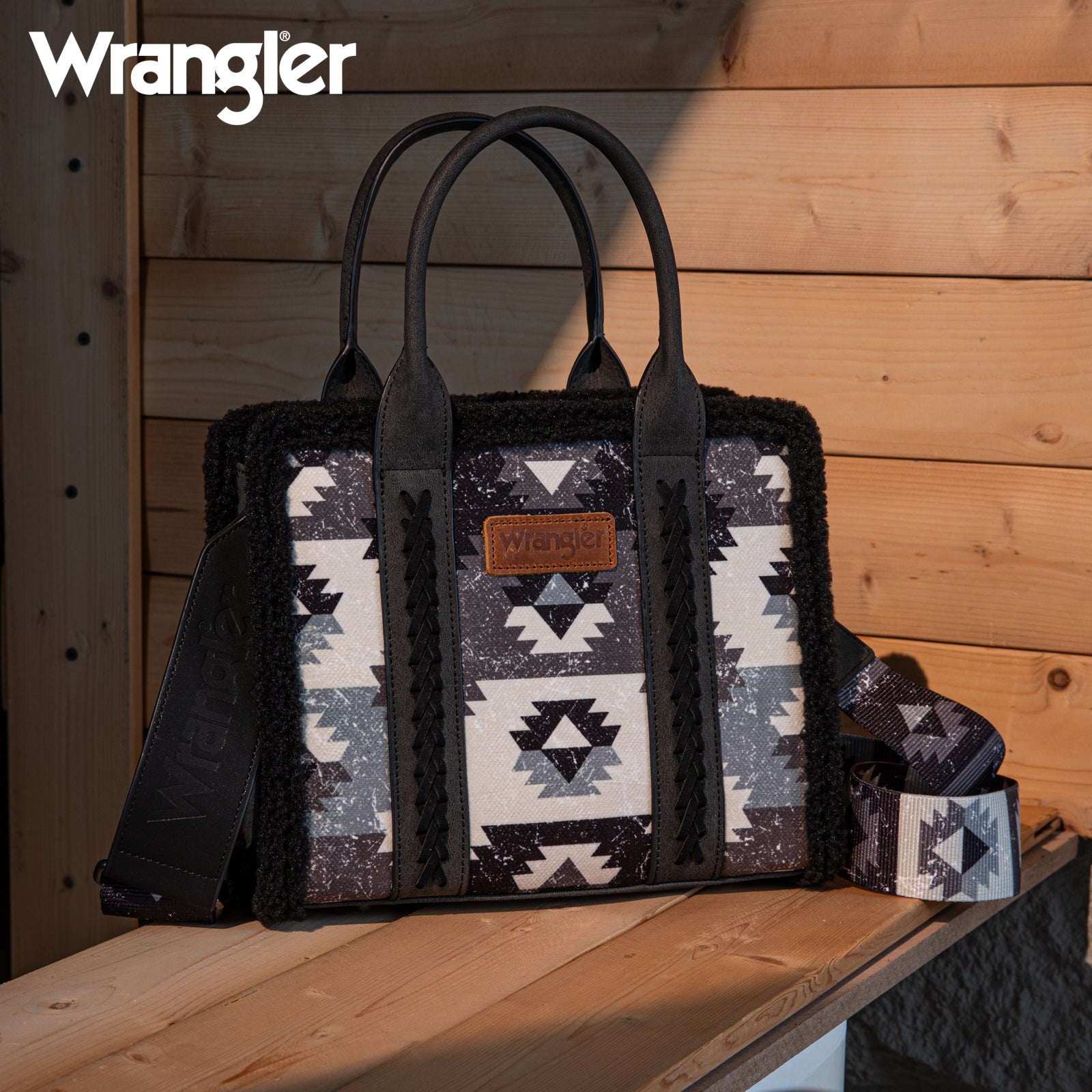 Wrangler Aztec Sherpa Trim Crossbody Purse