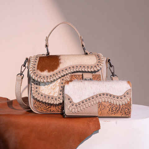 Trinity Ranch Hair-On Cowhide Saddle Crossbody Purse Set