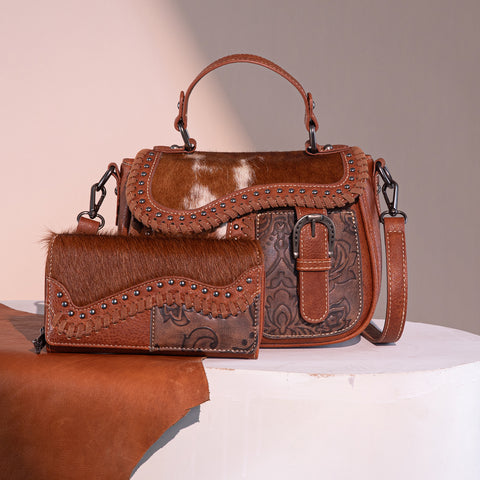 Trinity Ranch Hair-On Cowhide Saddle Crossbody Purse Set