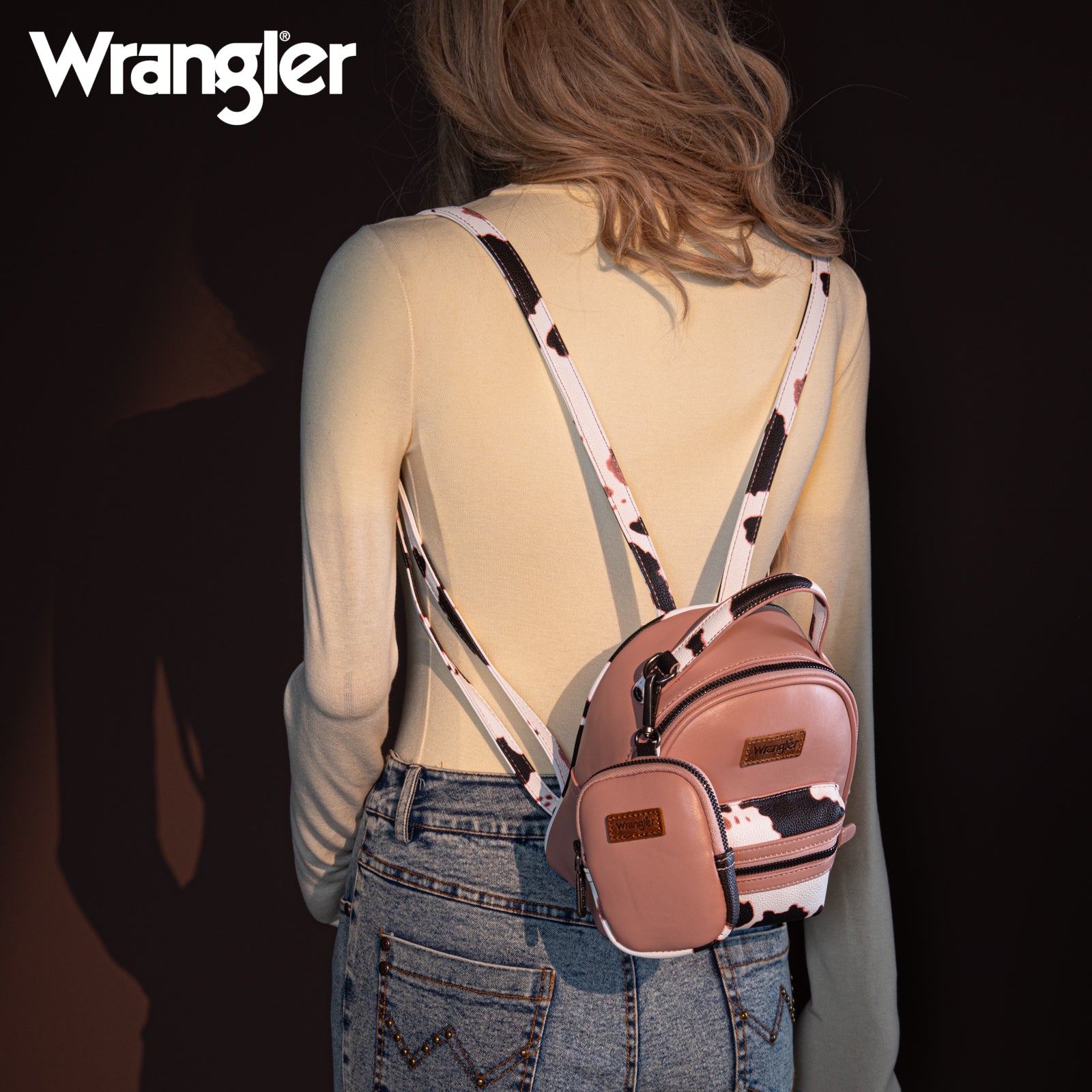 Wrangler Cow Print Decorated Zipper Backpack