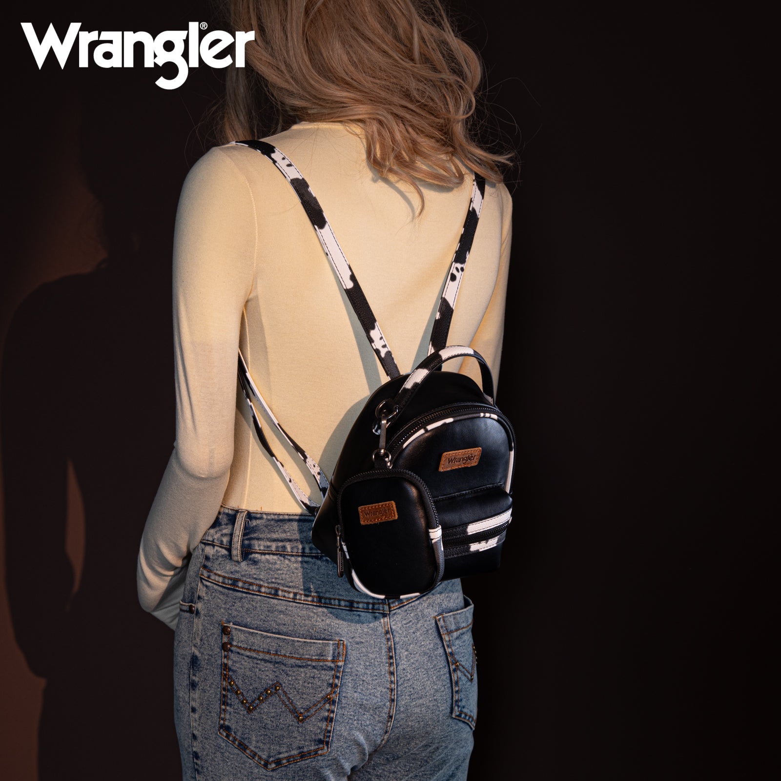 Wrangler Cow Print Decorated Zipper Backpack