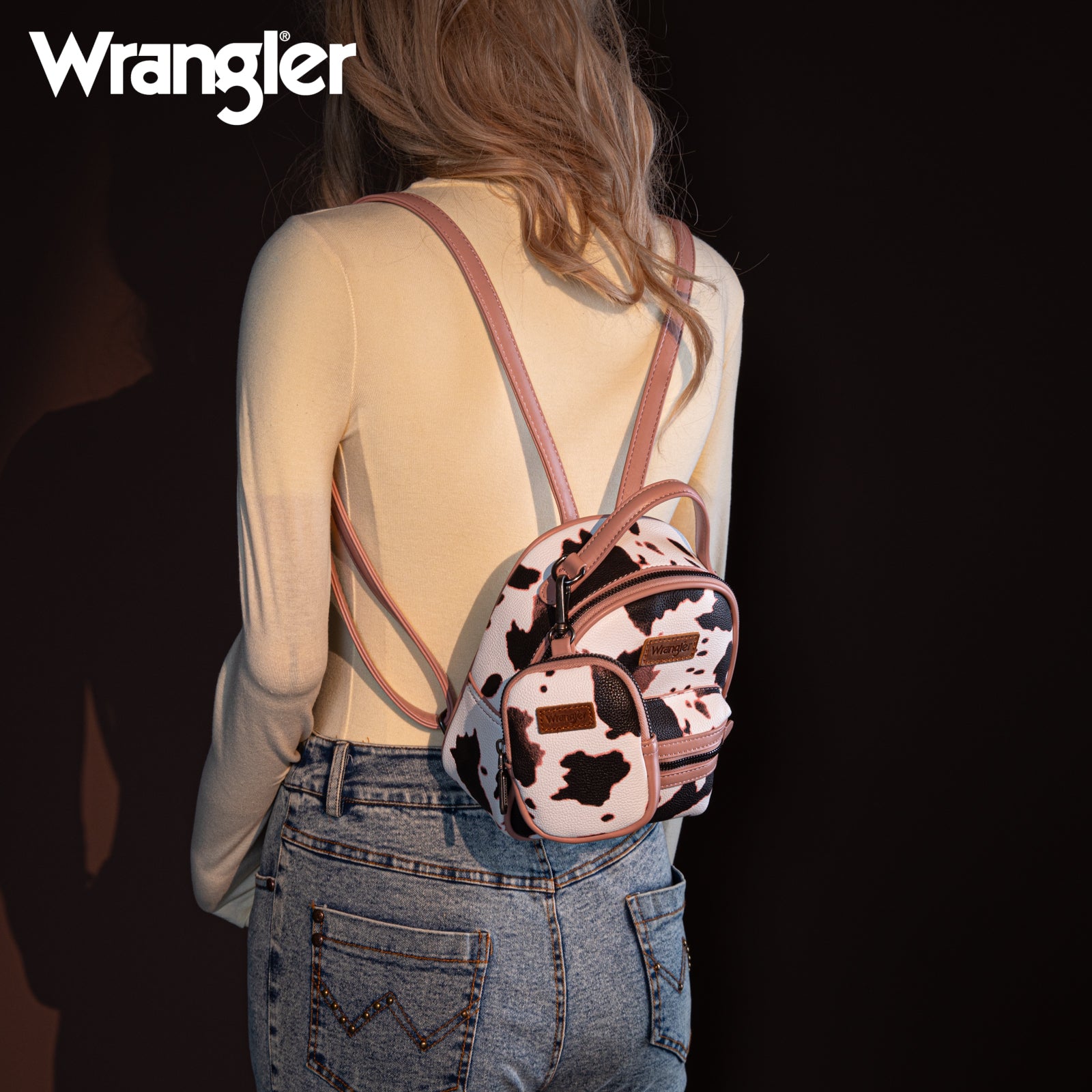 cow print jansport backpack WG133-8600 Wrangler Mini With Coin Pouch Adorable cow prints Wrangler Cow Print Mini Backpack