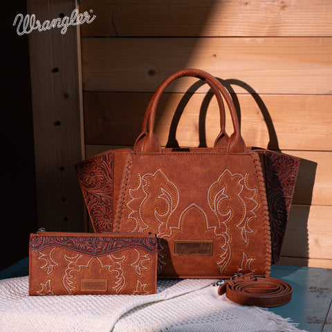 Wrangler Embroidered Boot Scroll Tote Bag Set