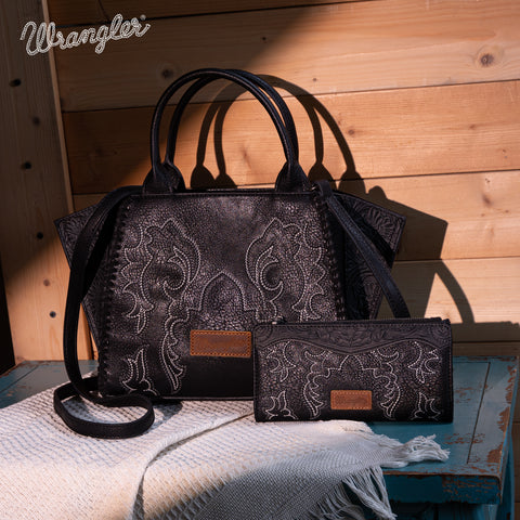 Wrangler Embroidered Boot Scroll Tote Bag Set