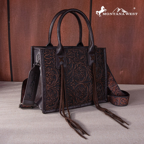 Montana West Fringe Tooled Tote Bag