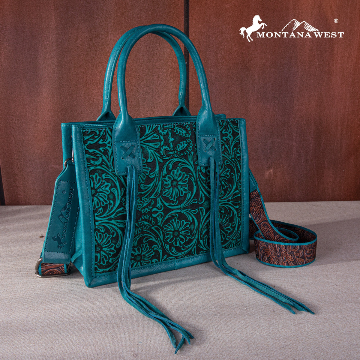 Montana West Fringe Tooled Tote Bag