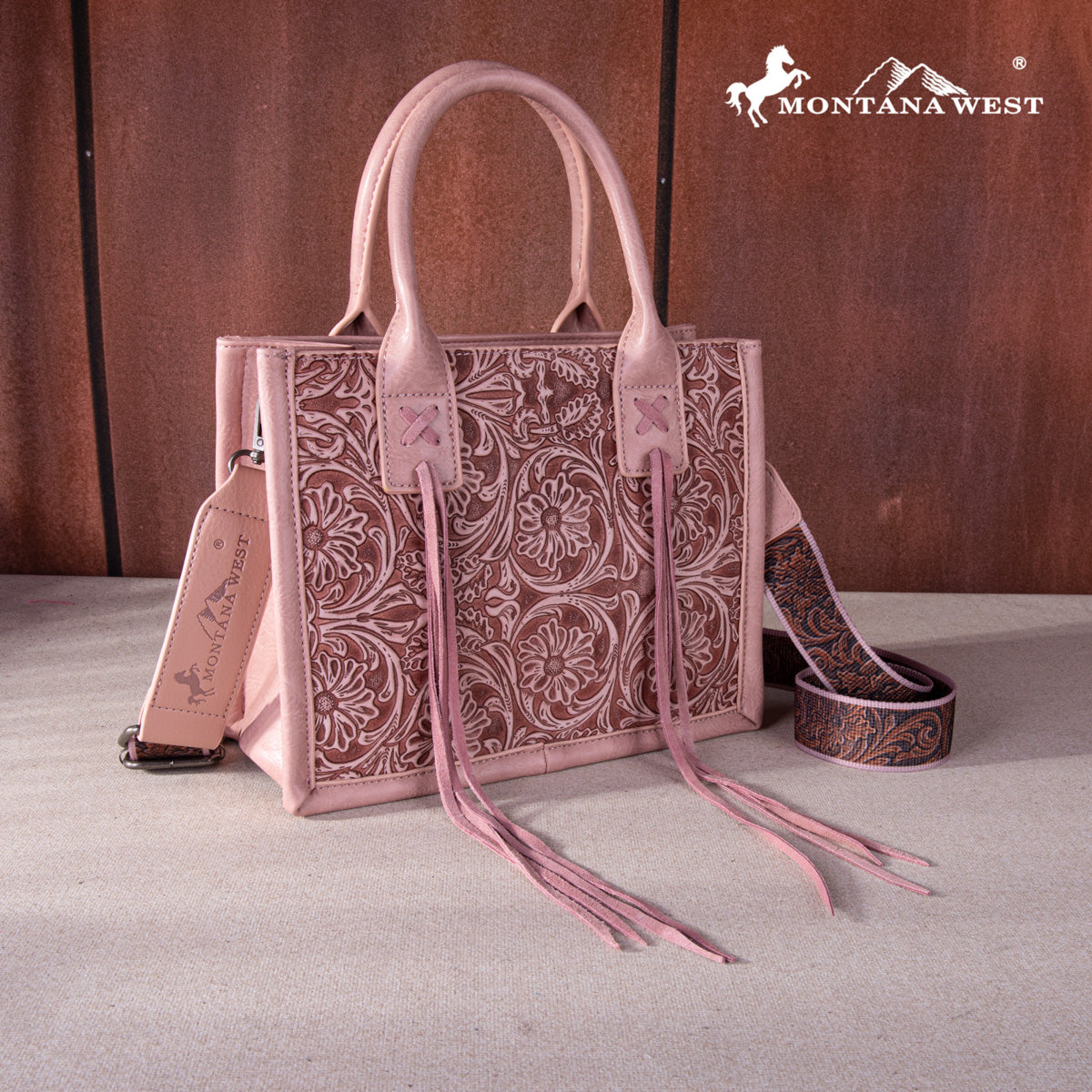 Montana West Fringe Tooled Tote Bag